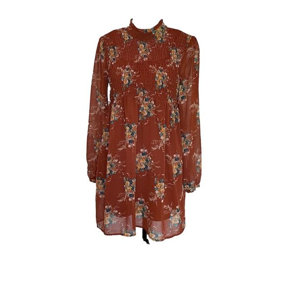 As U Wish Burnt Orange Floral Dress size S - Picture 1 of 11